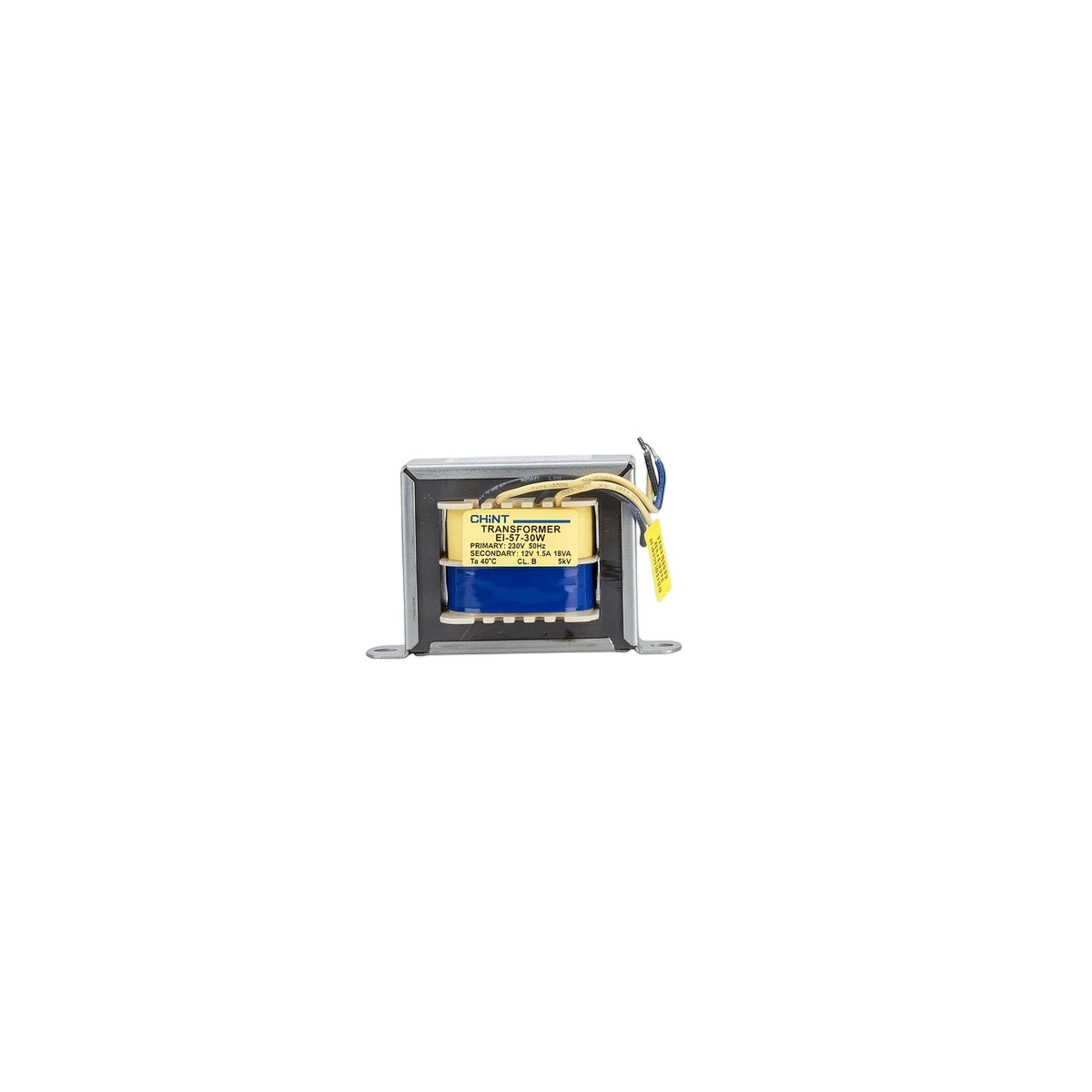 Chint 18Va transformer, a compact blue and yellow electronic component, precisely engineered for power conversion