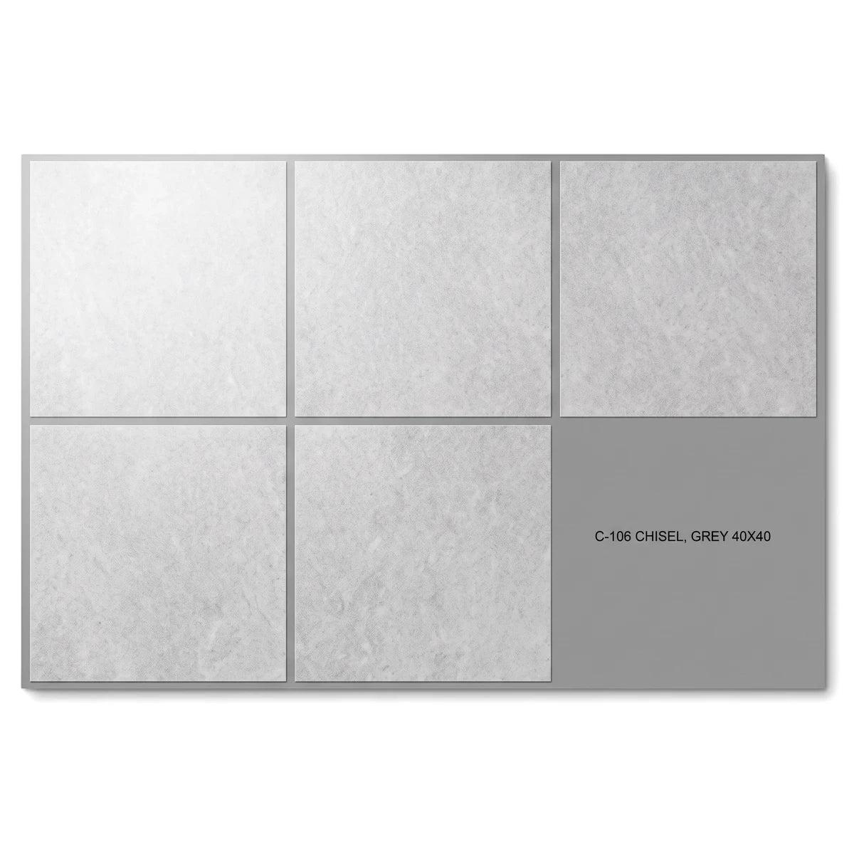 Light grey Chisel Grey 40x40cm square tiles arranged in a grid, showcasing their textured surface.