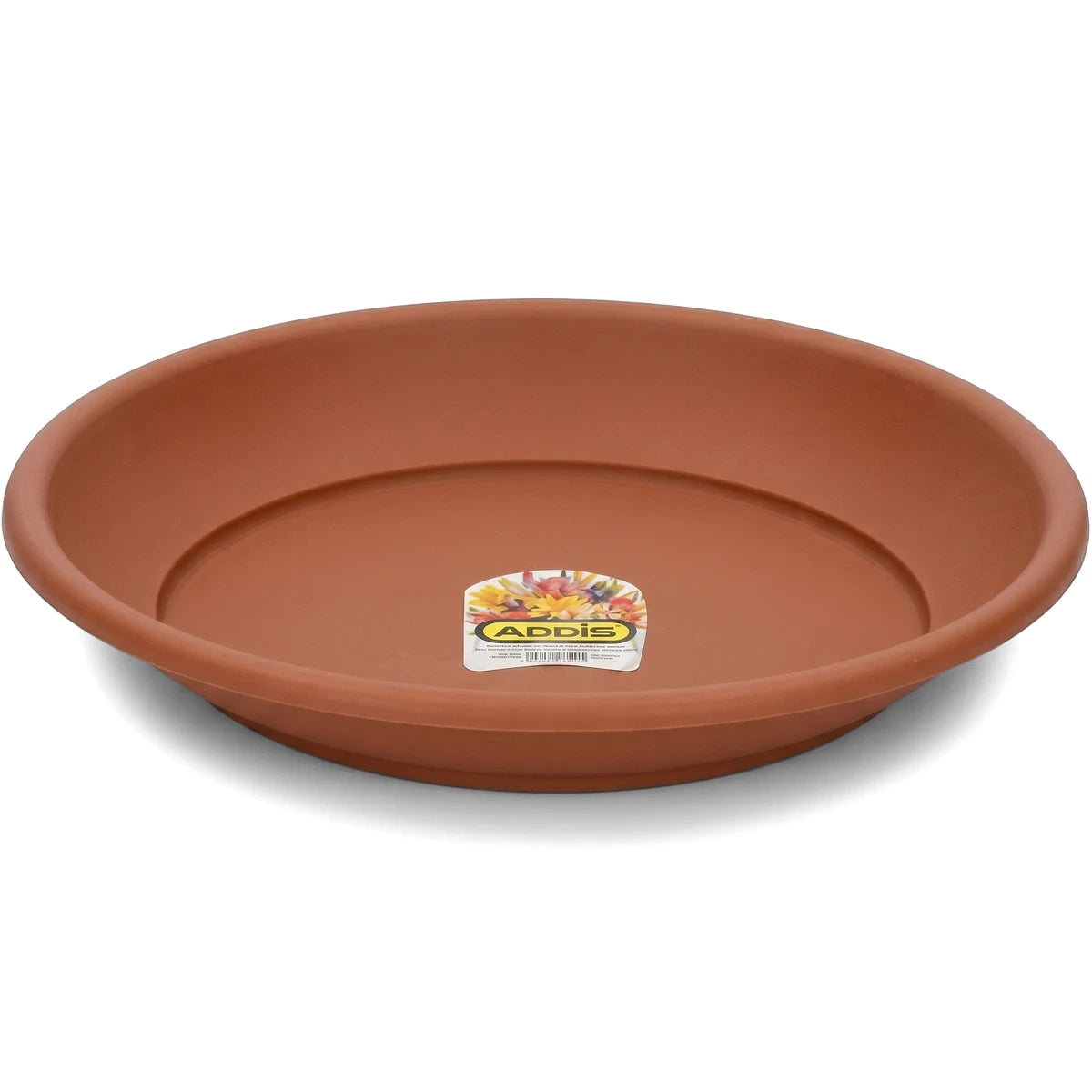 Chocbrown Venus Flower Saucer 32cm, a round brown plastic plant pot drip tray, shown from a slightly elevated angle.