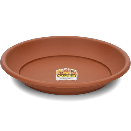 Chocbrown Venus Flower Saucer 32cm, a round brown plastic plant pot drip tray, shown from a slightly elevated angle.