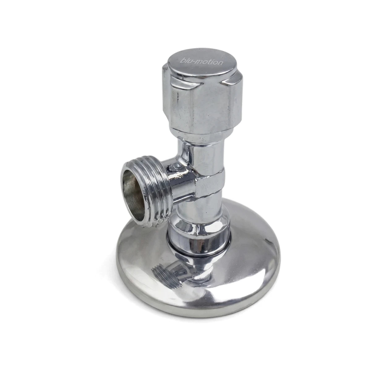 Shiny chrome Angle Valve 1/2' for shower parts, a durable metal plumbing fixture designed for water control.