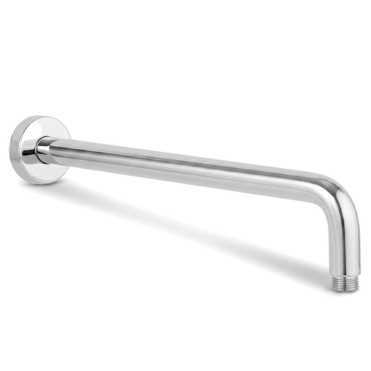 Chrome round 300mm shower arm for bathroom fixtures, extending horizontally with a polished finish.
