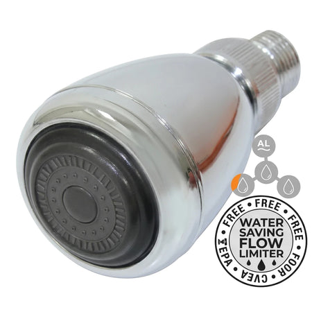 Chrome Shower Rose 1-Setting with a grey spray face, featuring water-saving EPA WaterSense certification.