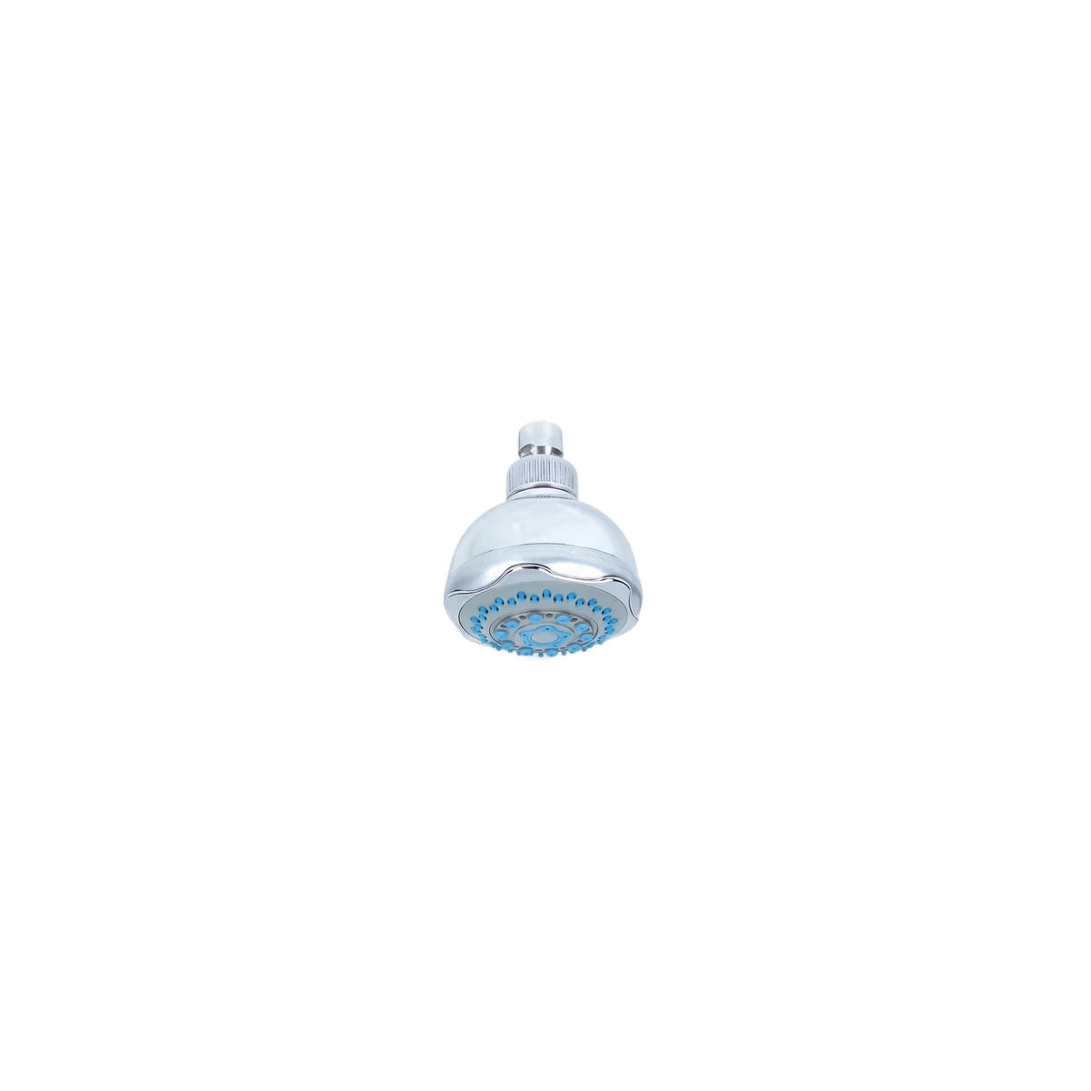 Chrome Shower Rose with 5-settings and distinctive blue nozzles. Polished chrome finish for modern bathrooms.