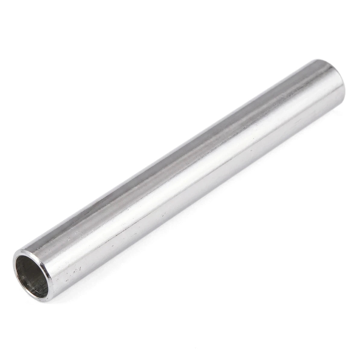 Chrome towel rail 19mm x 1m round tube, polished metal finish, shown in side view for bathroom mounting
