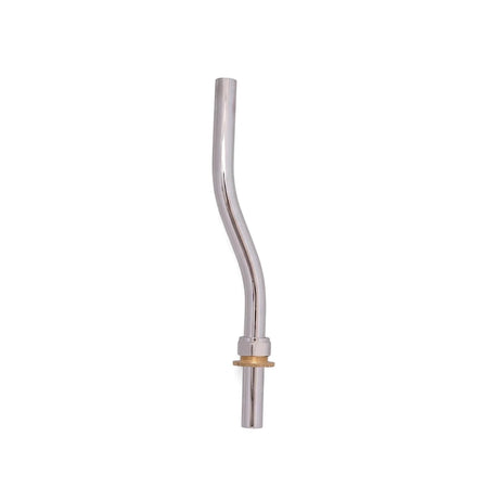 S-curved chrome urinal pipe with a shiny metallic finish, featuring a brass nut and ring at its base.