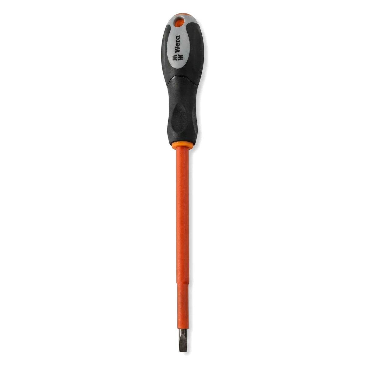 Orange and black Chrome Vanadium insulated flat-head screwdriver, 6.5 x 150mm, professional grade.