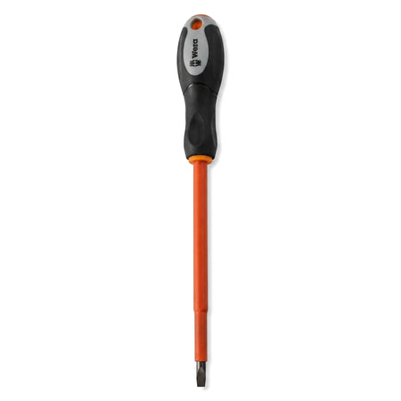 Orange and black Chrome Vanadium insulated flat-head screwdriver, 6.5 x 150mm, professional grade.