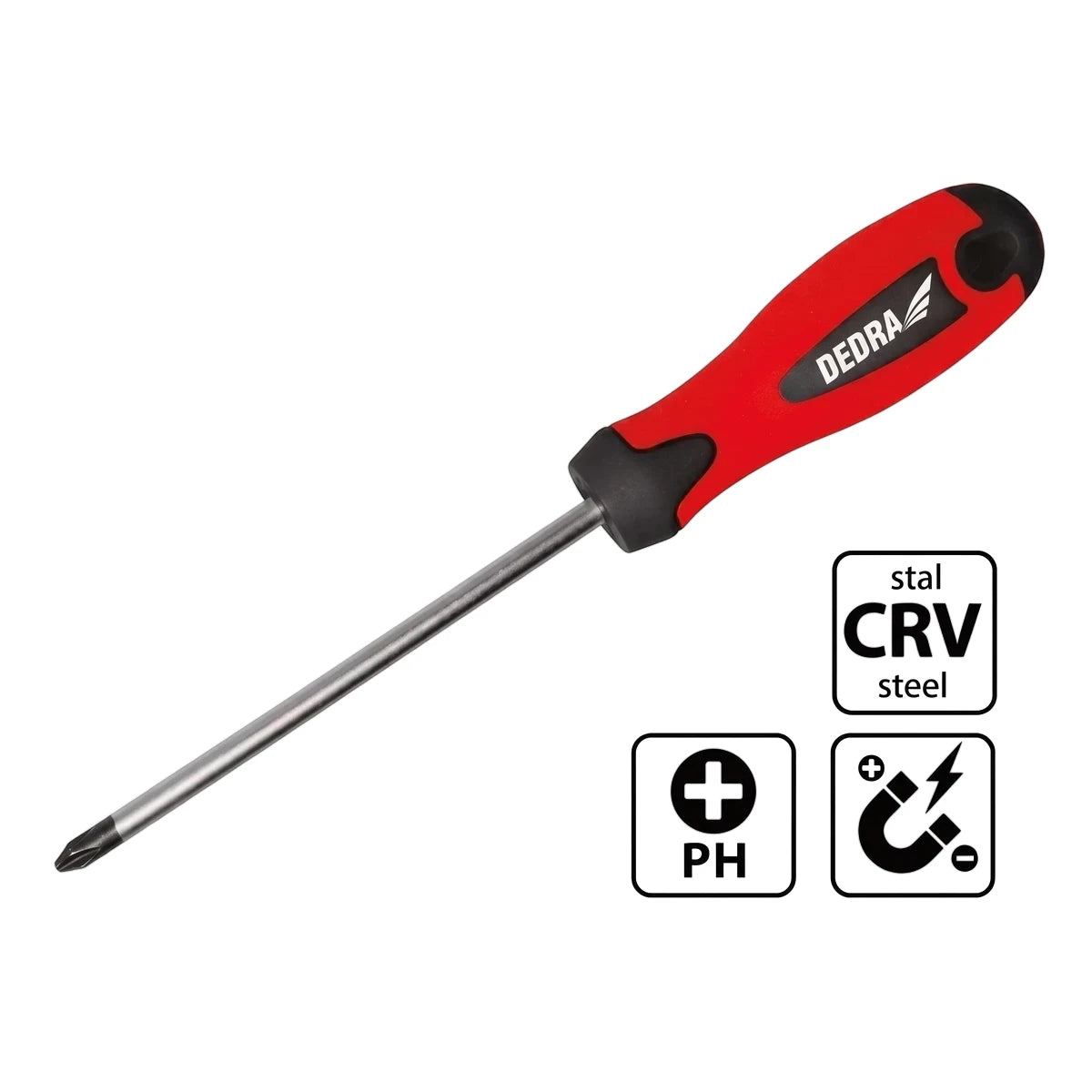Red and black Chrome Vanadium insulated screwdriver with a metallic shaft and Phillips PH3 head, 150mm length.
