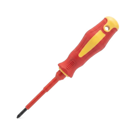 Chrome Vanadium Insulated Screwdriver, Ph0 X 60mm, featuring a red and yellow ergonomic handle and a black tip, isolated on