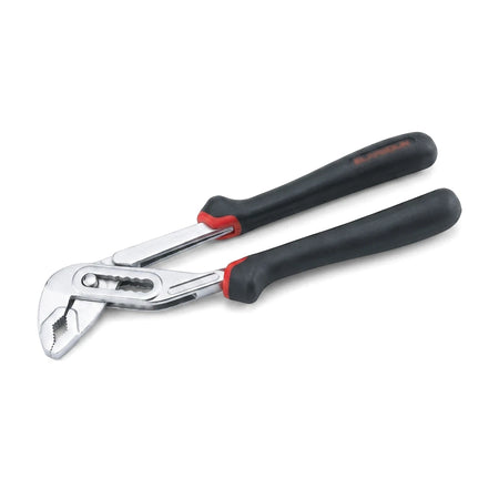 Chrome Vanadium pump pliers with adjustable jaws, featuring a metallic finish and black handles accented with red, shown in