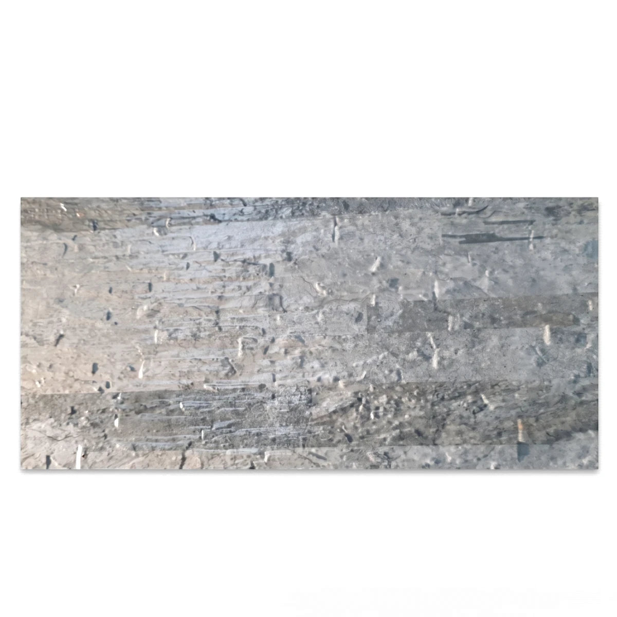 Textured gray and silver rectangular cladding tile, 250x500mm, perfect for modern interior or exterior walls.