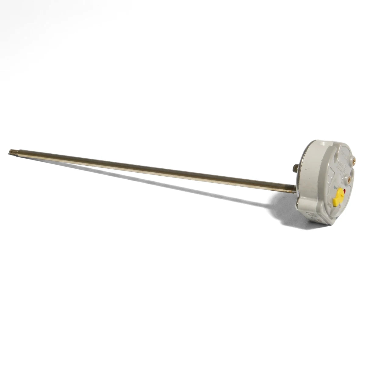 Clip In Thermostat Thermostat with a long metallic sensing rod and a grey circular control unit, an essential HVAC component.