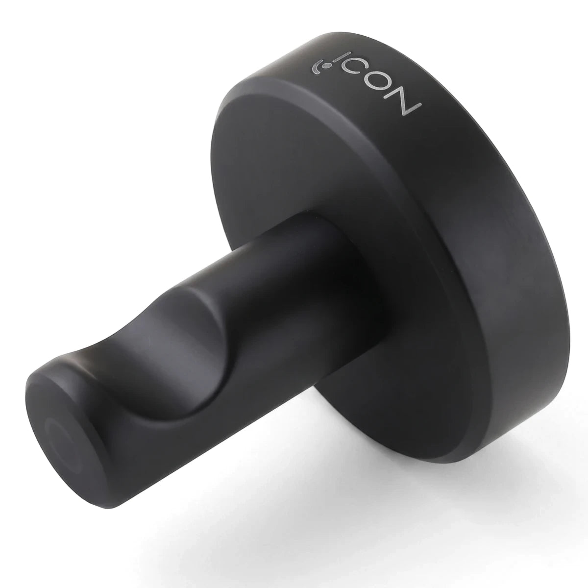 Coal Towel Hook in matte black finish, displayed from a side angle, suitable for modern bathrooms.