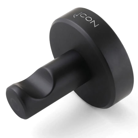 Coal Towel Hook in matte black finish, displayed from a side angle, suitable for modern bathrooms.