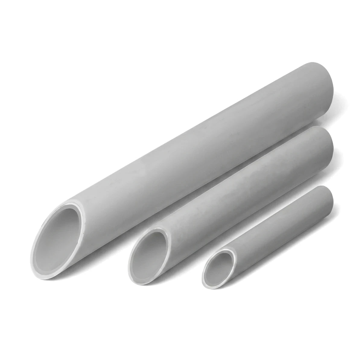 Cobra Coil Safe plumbing pipes in grey, shown in various sizes with angled cuts, suitable for water systems.