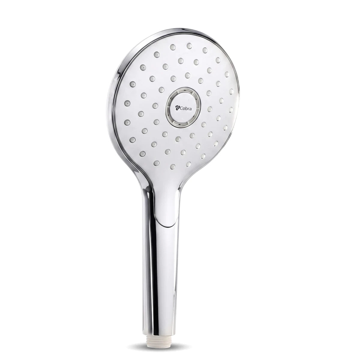 Chrome Cobra hand shower with a round head featuring multiple nozzles and a sleek handle, designed for modern bathrooms.