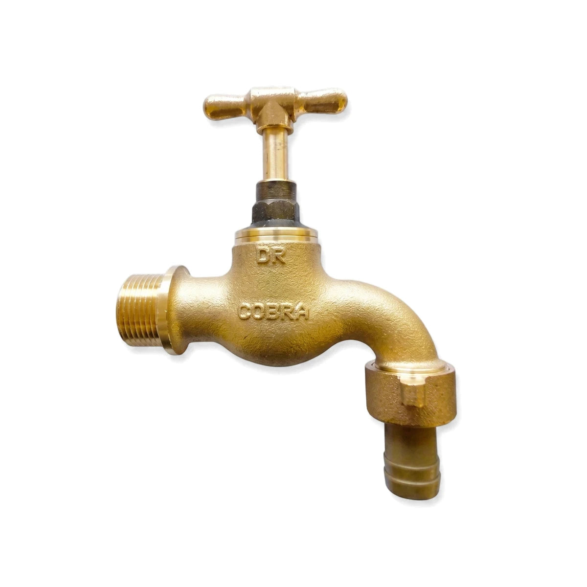 Brass Cobra heavy pattern hose bibtap with a cross handle and threaded inlet, shown against a white background.