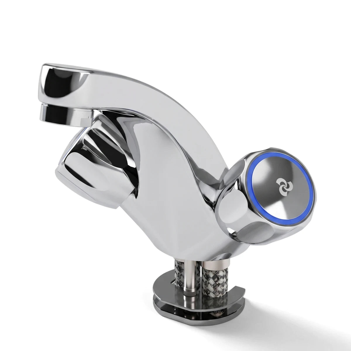 Modern Cobra Metsi Original Light Pattern Basin Mixer in polished chrome, with a blue accent on the handle, from an angled