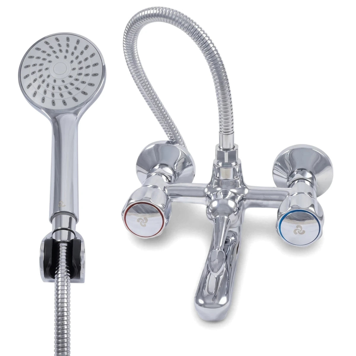 Cobra Metsi Original Light Pattern Bath Diverter M Bath Mixer in chrome with a flexible hose and shower head, featuring red