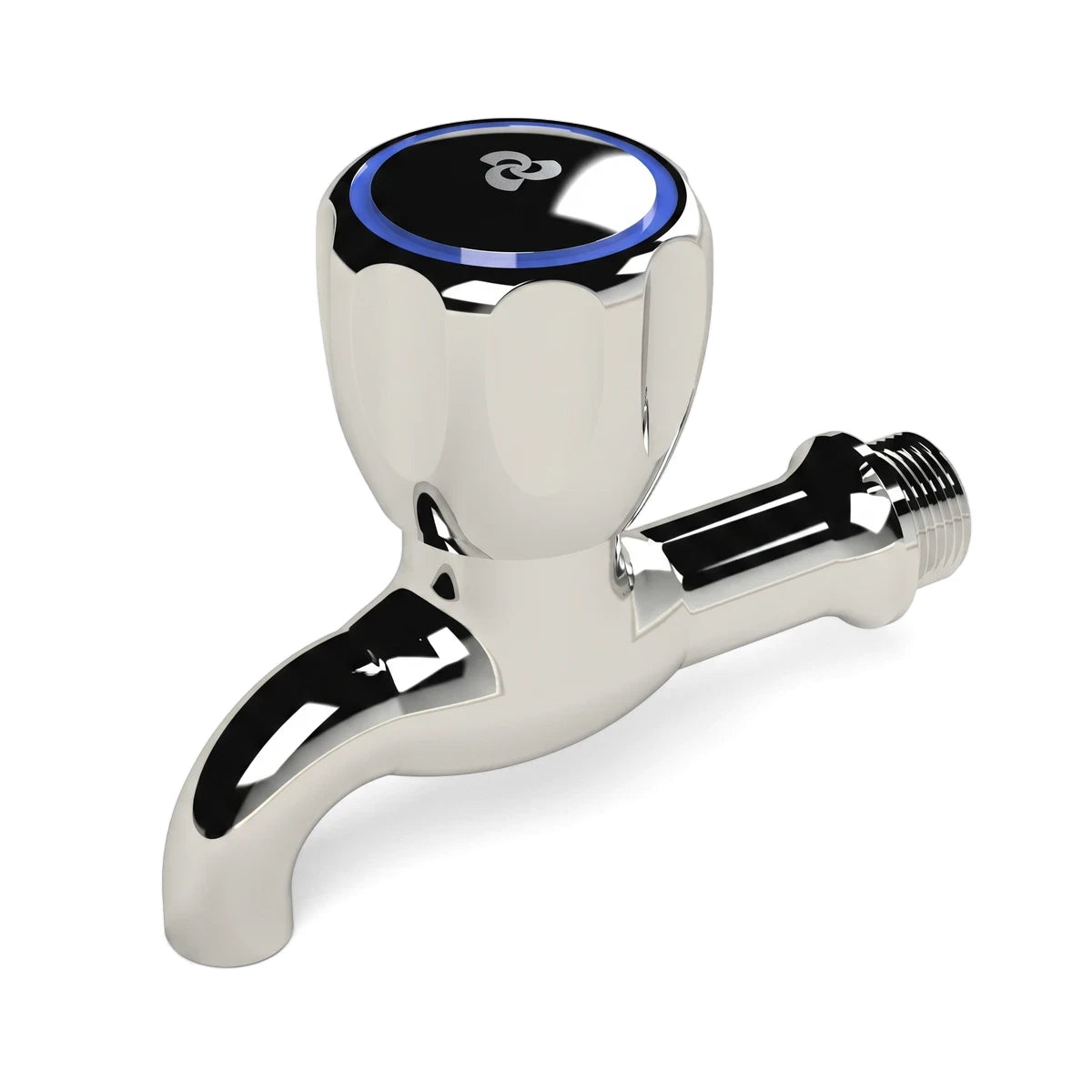 Cobra Metsi Original Light Pattern Bibtap 1/2 Mi C Tap, chrome-plated with a blue accent, shown from a front-right angle.