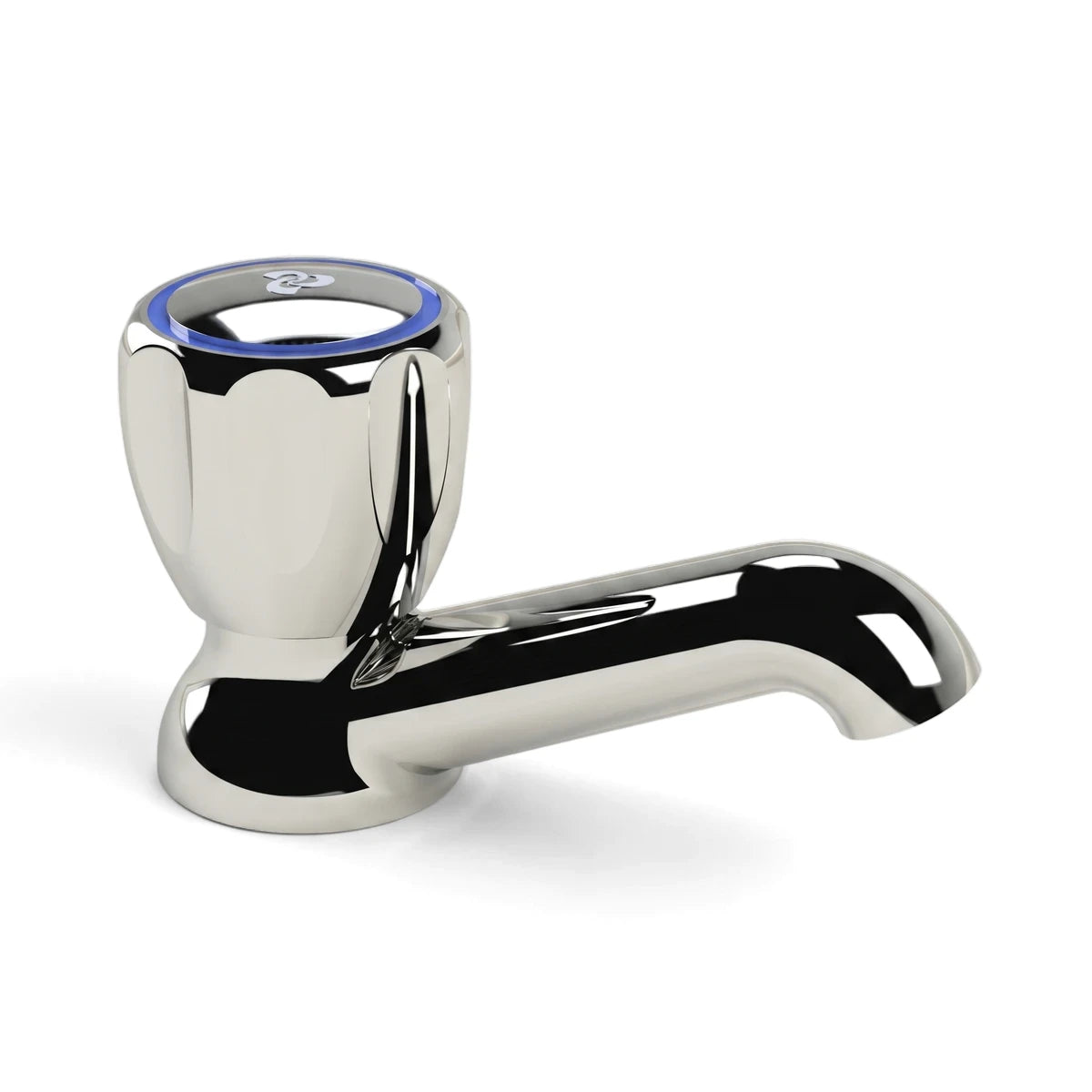 Cobra Metsi Original Light Pattern Pillar Tap 1/2 Tap with a polished chrome finish and blue accent ring on the handle, side