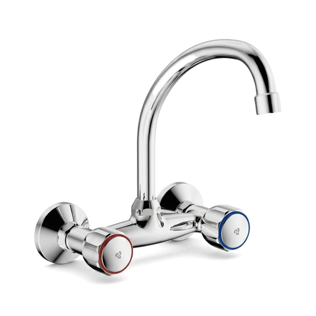 Cobra Metsi Original wall-mounted sink mixer with a chrome finish and hot/cold handles, displayed frontally.
