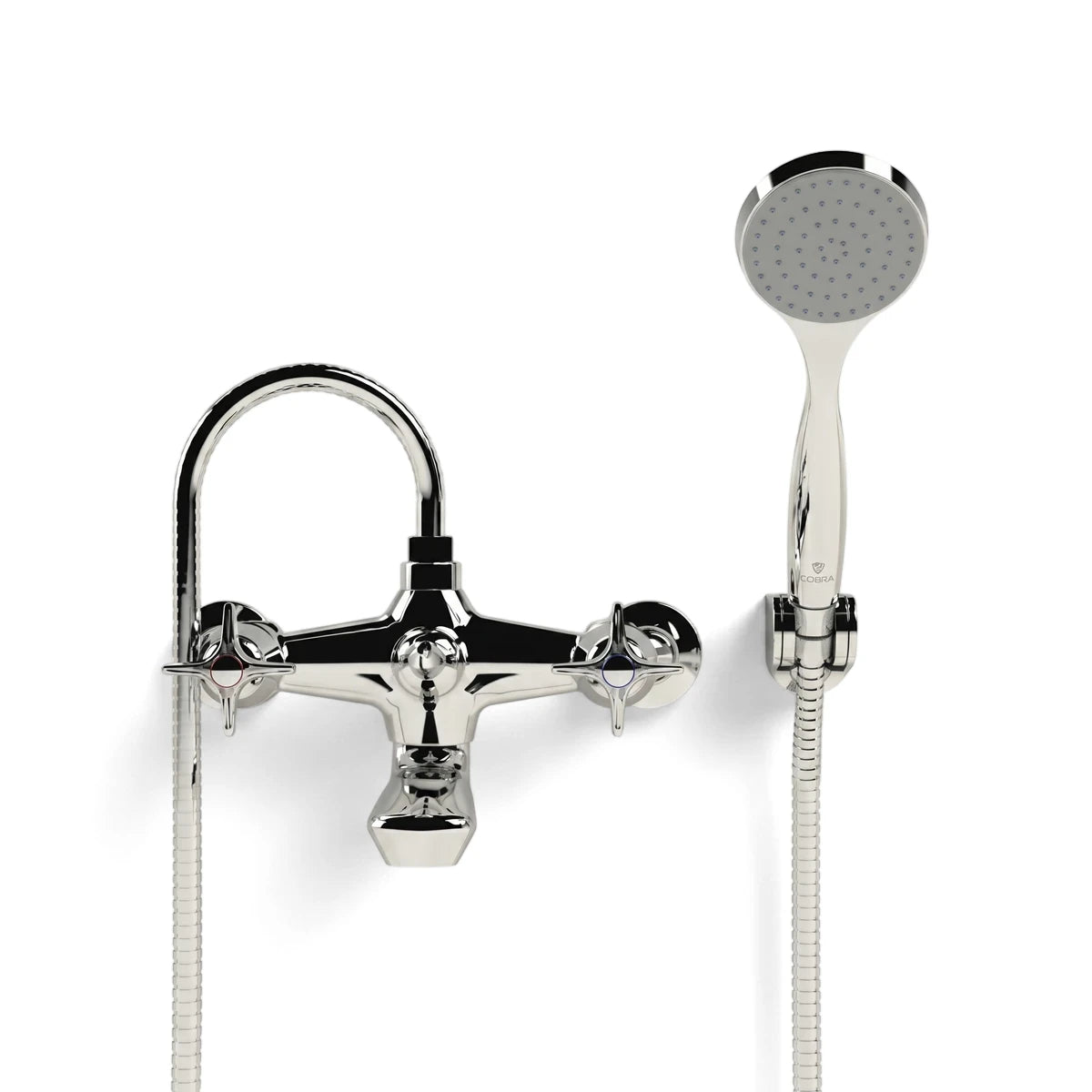 Cobra Star Heavy Pattern Bath Diverter Mixer wall-mounted bath mixer with a chrome finish and attached handheld shower