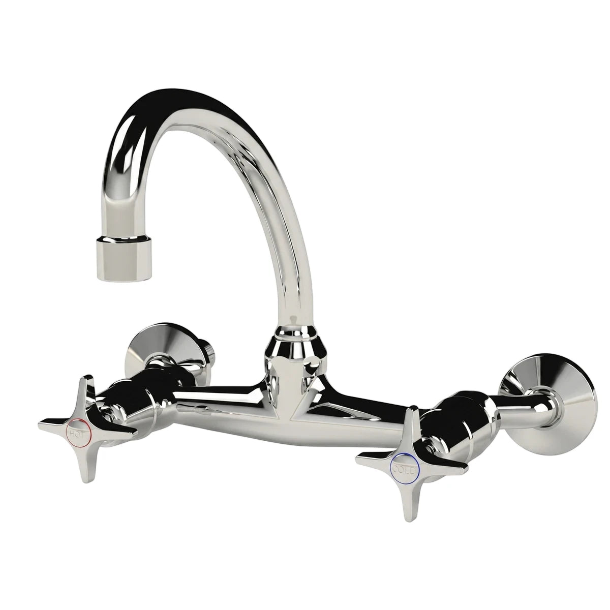Cobra Star Heavy Pattern chrome wall-mount sink mixer with a curved spout and cross-handle controls.