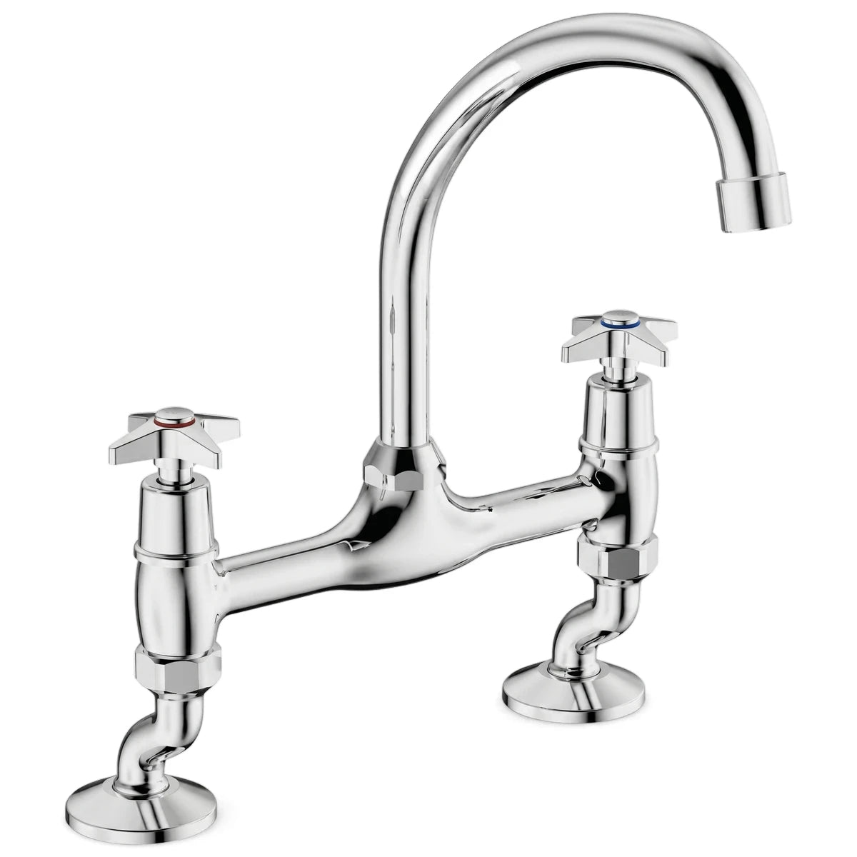 Cobra Star Heavy Pattern M1 Sink Mixer, chrome, pillar type, with a curved spout and star-shaped handles.