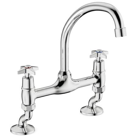 Cobra Star Heavy Pattern M1 Sink Mixer, chrome, pillar type, with a curved spout and star-shaped handles.