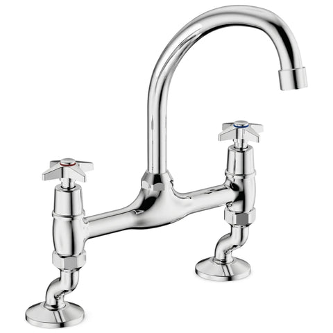 Cobra Star Heavy Pattern M1 Sink Mixer, chrome, pillar type, with a curved spout and star-shaped handles.