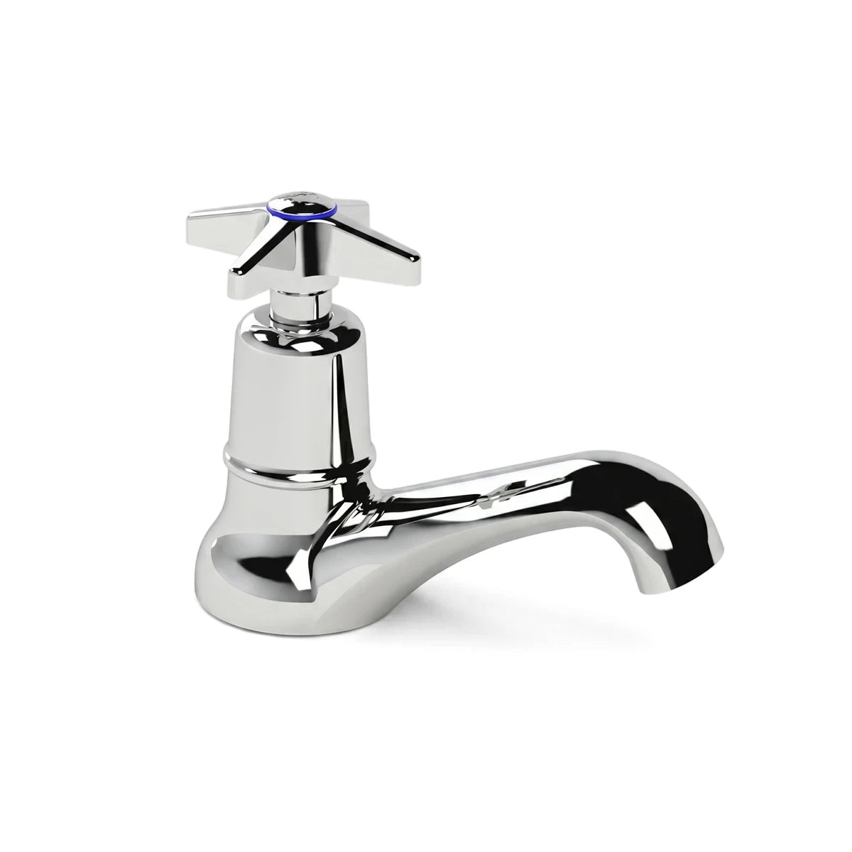 Cobra Star Heavy Pattern Pillar Tap 1/2 Mi Chrome Tap with a four-pronged handle and curved spout, shown on a white
