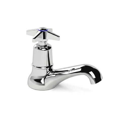 Cobra Star Heavy Pattern Pillar Tap 1/2 Mi Chrome Tap with a four-pronged handle and curved spout, shown on a white