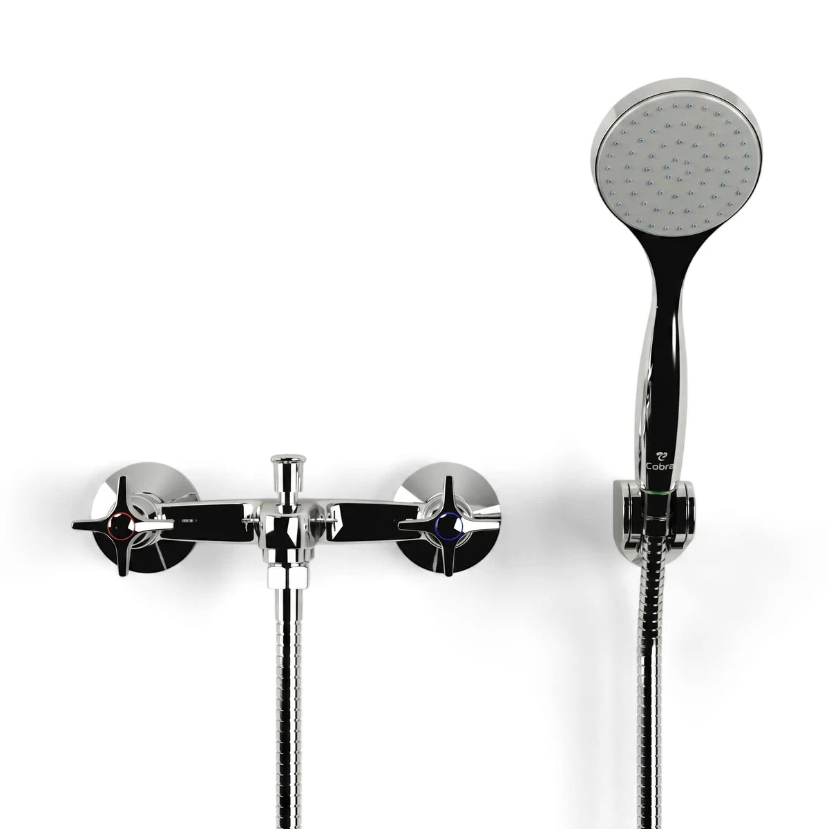 Cobra Star Original Light Pattern chrome bath mixer with diverter and hand shower, wall-mounted, featuring cross-shaped