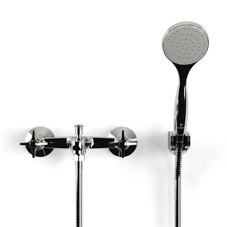 Cobra Star Original Light Pattern chrome bath mixer with diverter and hand shower, wall-mounted, featuring cross-shaped