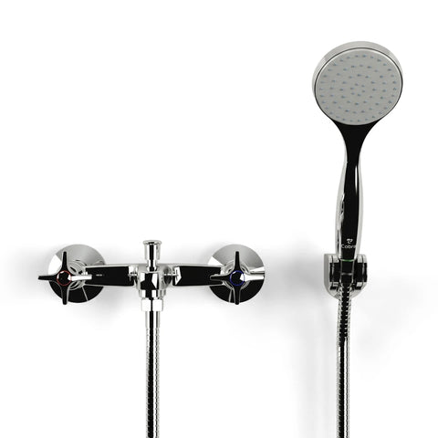 Cobra Star Original Light Pattern chrome bath mixer with diverter and hand shower, wall-mounted, featuring cross-shaped