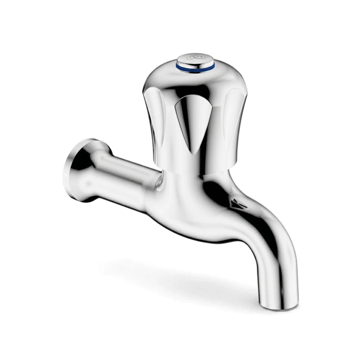 Cobra Stella Original Light Pattern 1/2 inch chrome bib tap, wall-mounted, featuring a fluted handle and a blue detail on