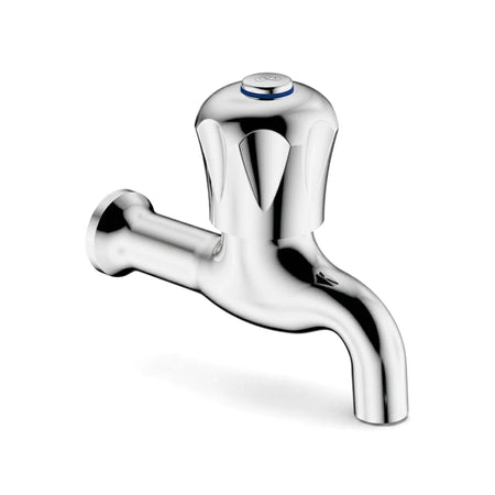 Cobra Stella Original Light Pattern 1/2 inch chrome bib tap, wall-mounted, featuring a fluted handle and a blue detail on