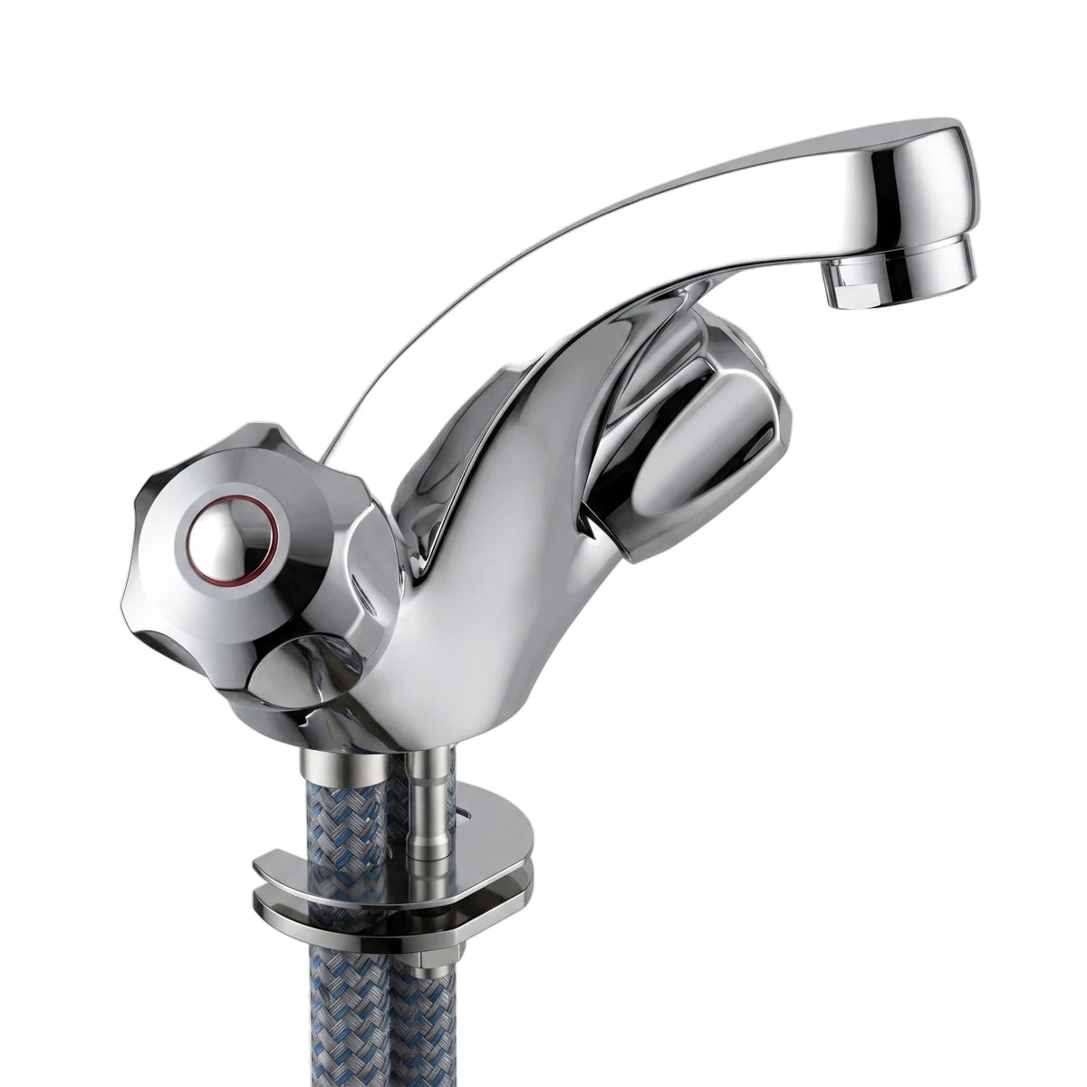 Cobra Stella Original Light Pattern Basin Mixer, a chrome single-handle faucet with braided hoses, shown from an angled