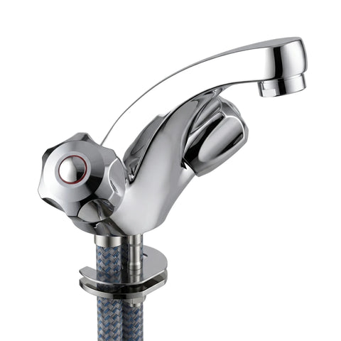 Cobra Stella Original Light Pattern Basin Mixer, a chrome single-handle faucet with braided hoses, shown from an angled