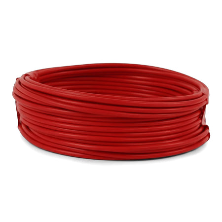 Coiled 1.5mm red GP electrical wire, 20 meters, neatly arranged on a white background, ready for use in wiring applications.