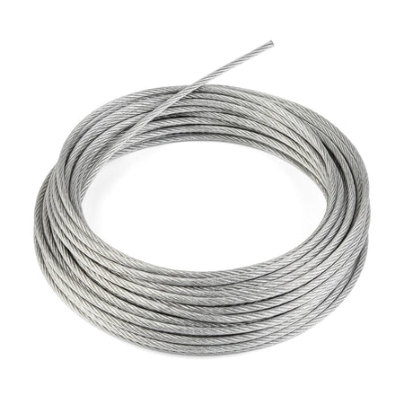 A tightly coiled silver 1.5 mm clear-coated steel wire rope, suitable for general hardware and cable use.