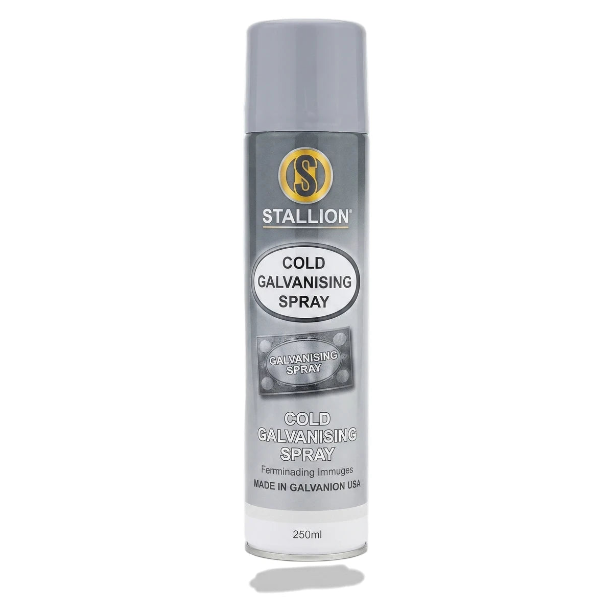 Silver spray can of Cold Galvanising Spray Paint with a metallic finish, white and black label, shown upright.
