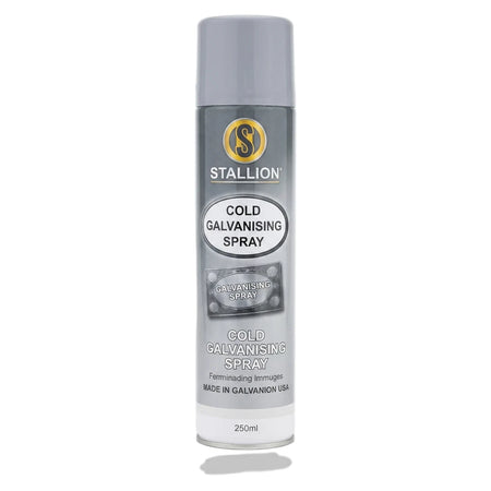 Silver spray can of Cold Galvanising Spray Paint with a metallic finish, white and black label, shown upright.