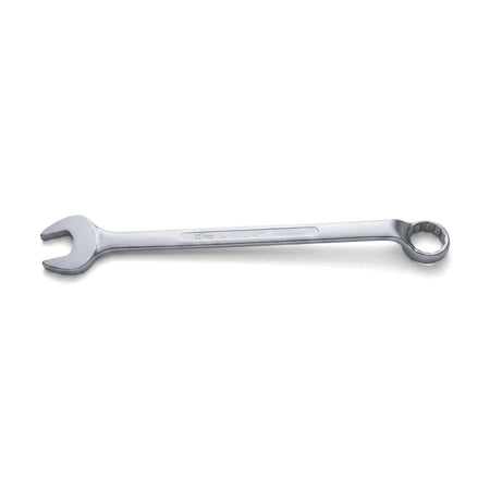 Combination Spanner 15mm in silver metal, showing open-end jaw and ring end in a side view