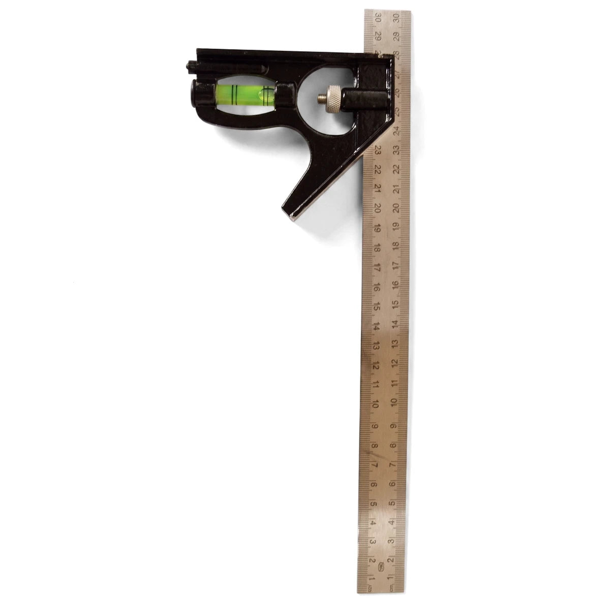Black and silver Combination Square S - 300mm, a precision measuring tool with a built-in spirit level.