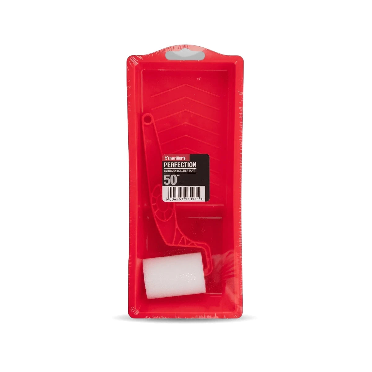 Complete Foam Roller set with a red paint tray, white foam roller, and handle, sealed in clear plastic packaging.