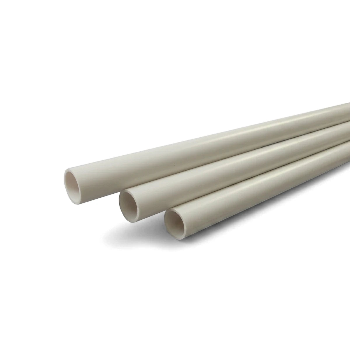Three white PVC conduits, likely 25mm in diameter, bundled and displayed from a slightly elevated view.