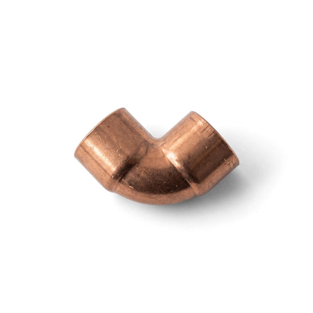 Copper 45 Degrees CXC Elbow plumbing fitting for connecting pipes, shown in a metallic finish with a 90-degree bend.